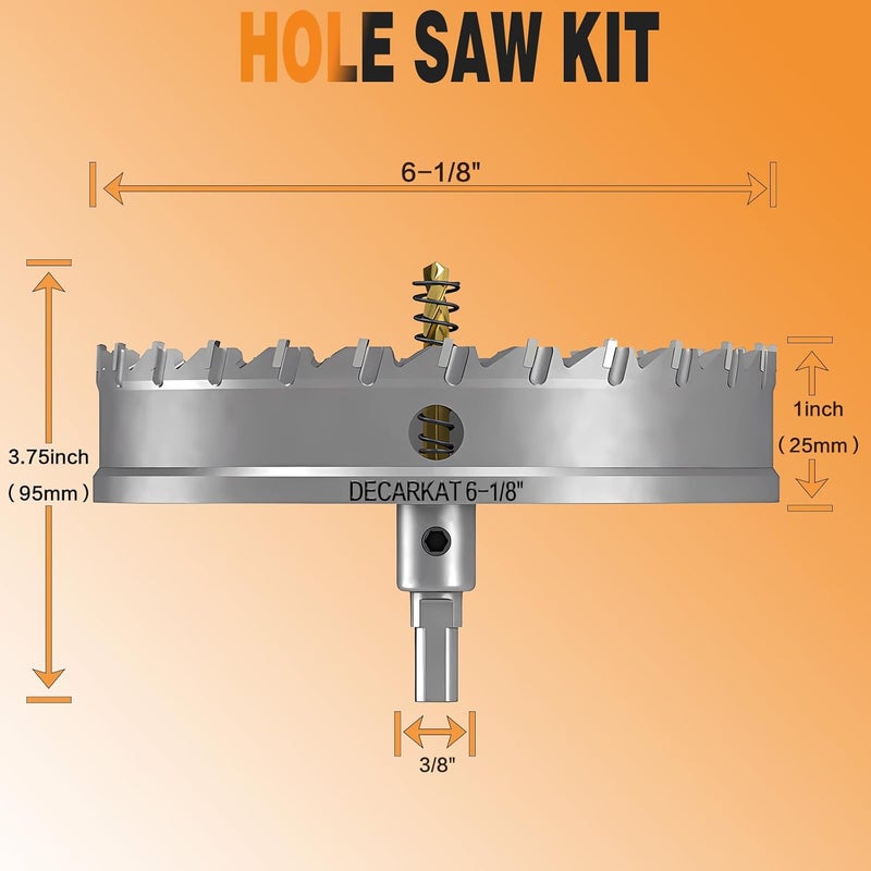 DECKRKAT Store 6-1/8" TCT Hole Saws for Hard Metal, Heavy Duty 156mm Tungsten Carbide Tipped Hole Cutters Set with Spring-Loaded Pilot Drill Bits for Stainless Steel, Metal, Iron, and Plastic. - Image 2